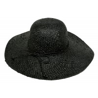 Straw Big Rim Hats – 12 PCS Raffia Straw Woven w/ Beads String Rounded - Black - HT-ST273BK